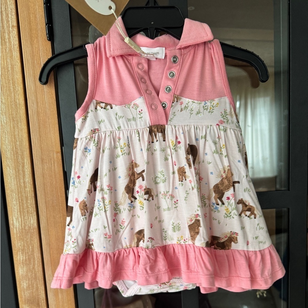 Angel Dear twirl dress onesie bodysuit horses watercolor baby girl floral bamboo - Picture 4 of 7